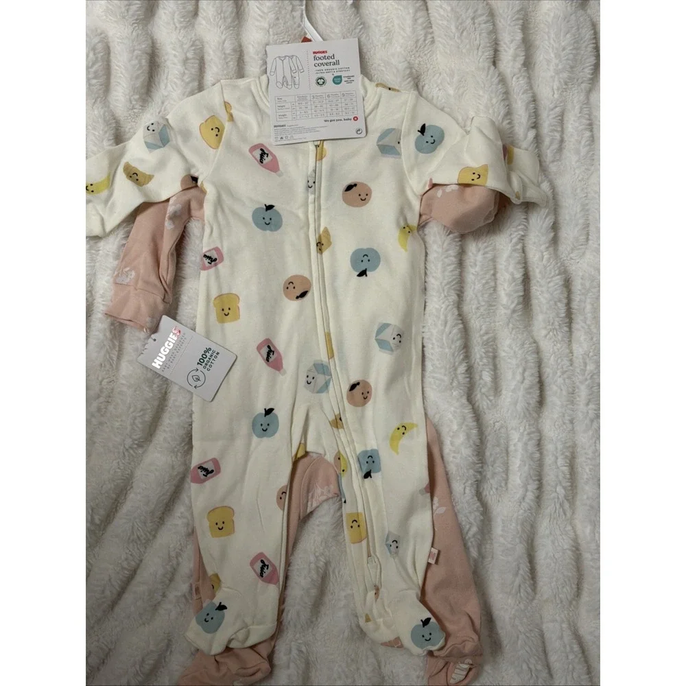 Huggies Baby Footed Coveralls 2 Pack 6M Easy Change 2 Way Zipper Organic